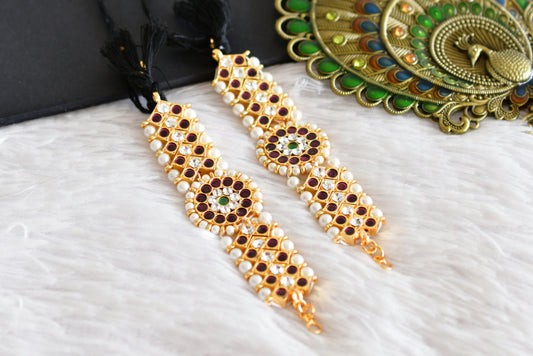 Gold tone precious kemp-green-white stone pearl ear side chain dj-52266