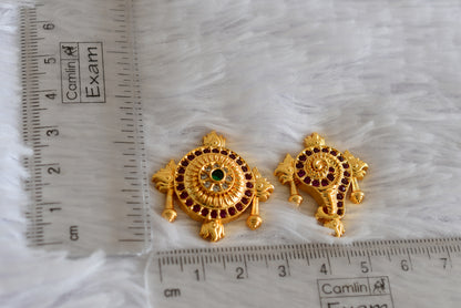 Gold tone pink-green-white shanku-chakra for pooja room dj-52310