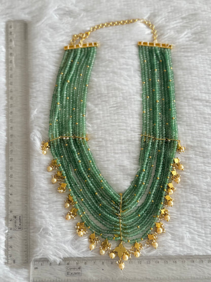 Matte finish pink-green-white kunan jadau agate layer green beaded haar dj-51555