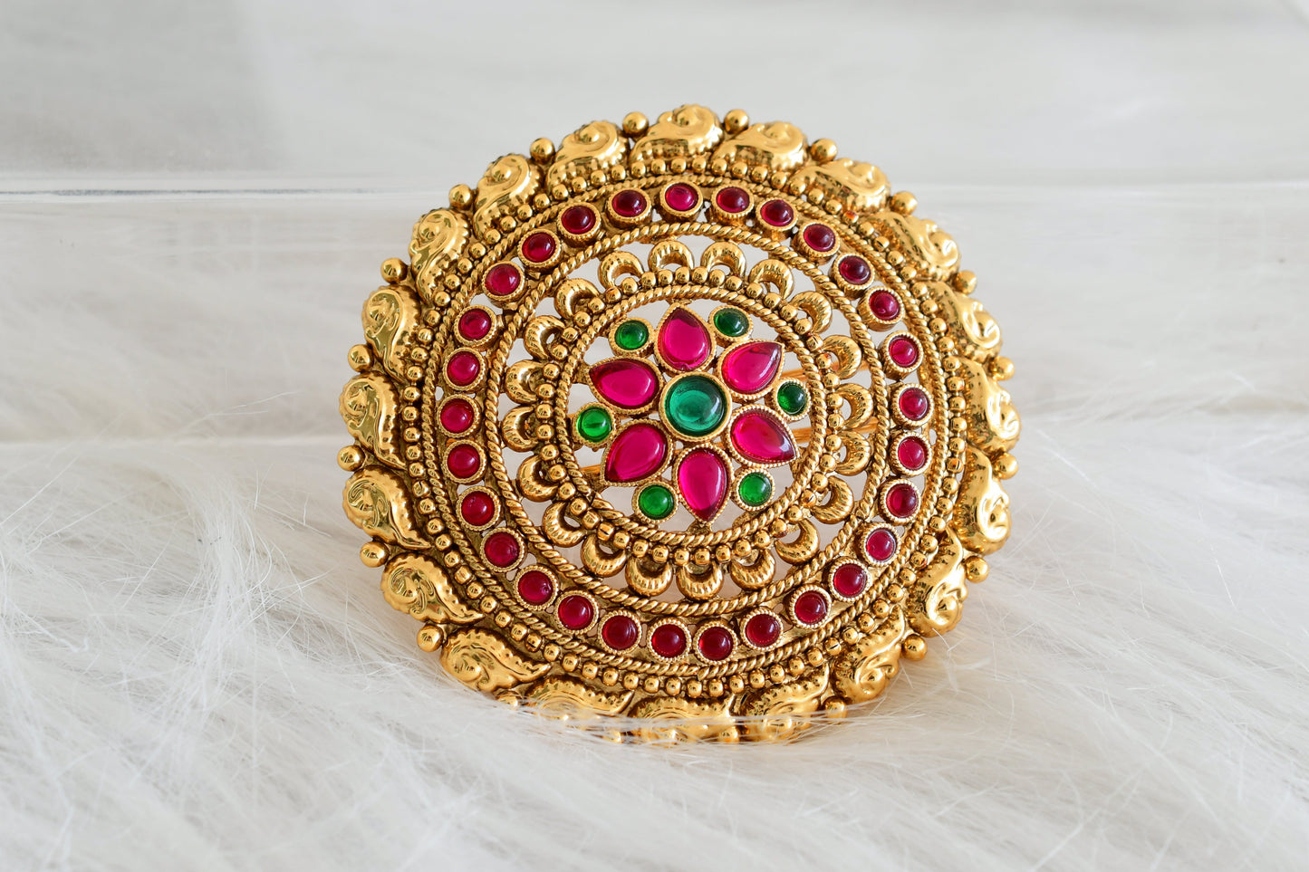 Antique gold tone kemp-green round hair jewel (rakodi) dj-53627