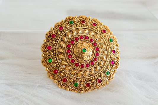 Antique gold tone kemp-green round hair jewel (rakodi) dj-53629