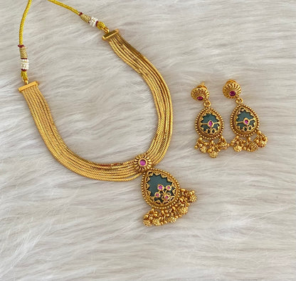 Antique gold tone green stone necklace set dj-54766