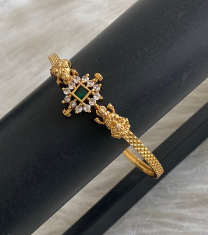 Antique gold tone white-green stone lakshmi single kada (2.8) dj-54779