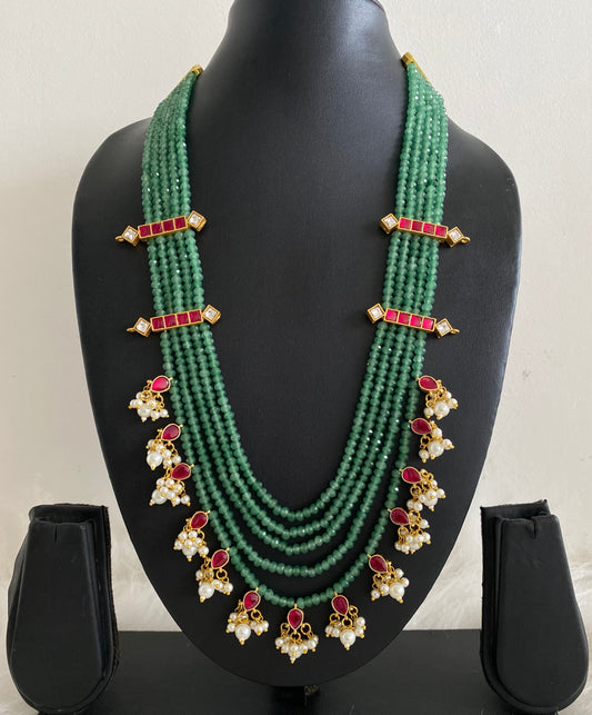 Gold tone pink kundan jadau sea green beaaded short haar dj-54514