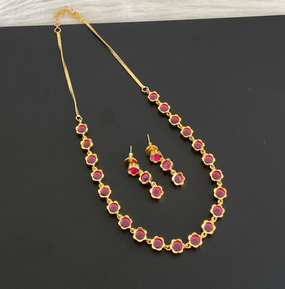 Gold tone rani pink stone necklace set dj-54762