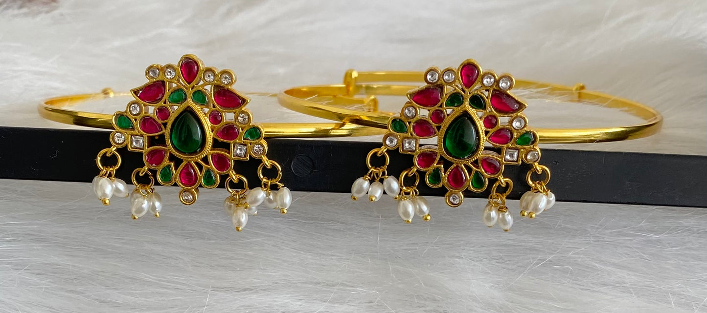 Gold tone kundan jadau kemp-green-white pearl baju band dj-53841