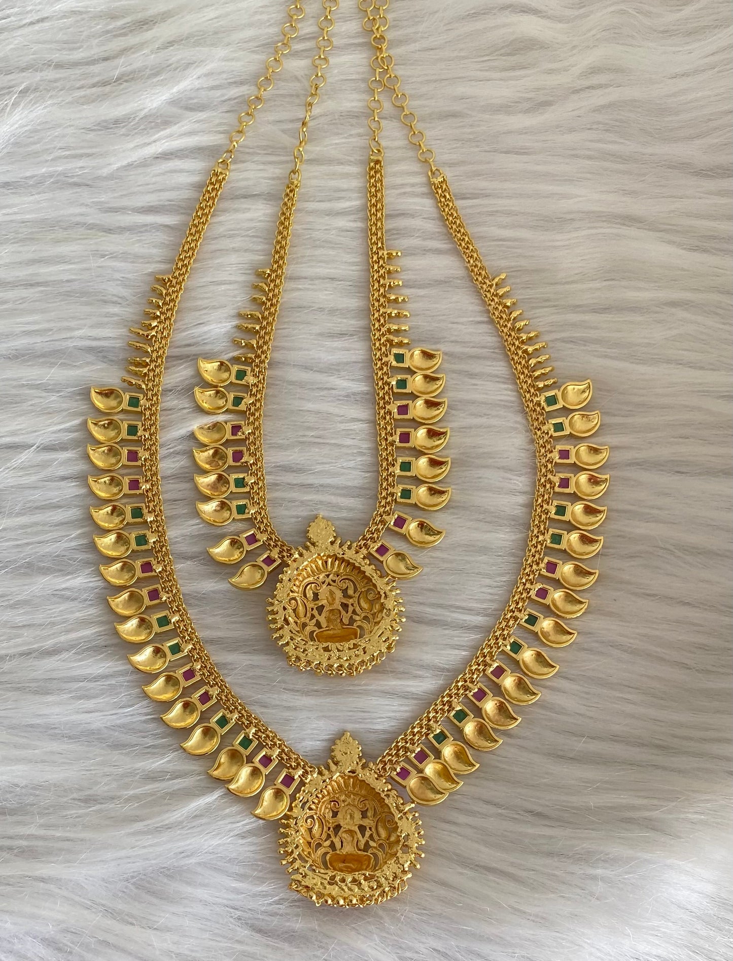 Gold tone pink-green lakshmi mango combo set dj-54278