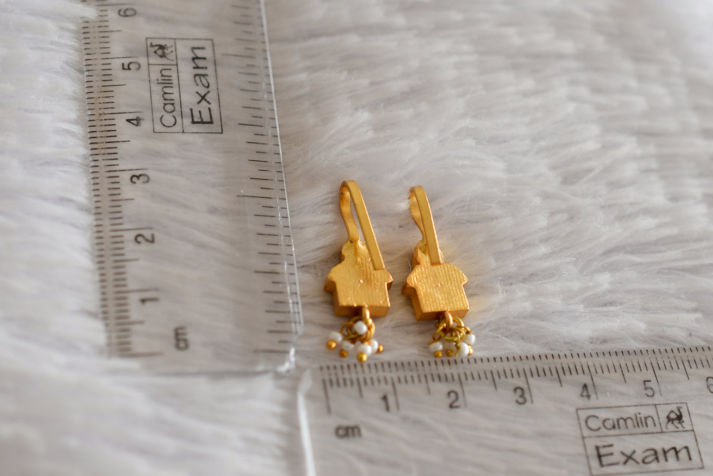 Gold tone pink-green-white kundan jadau bugadi earrings dj-52488