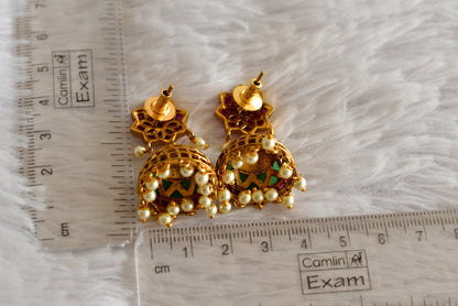 Matte finish kemp-green pearl cluster flower jhumkka dj-50508