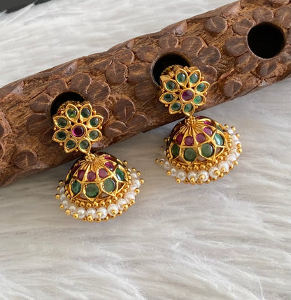 Antique gold tone kemp-green pearl  jhumkka dj-53571