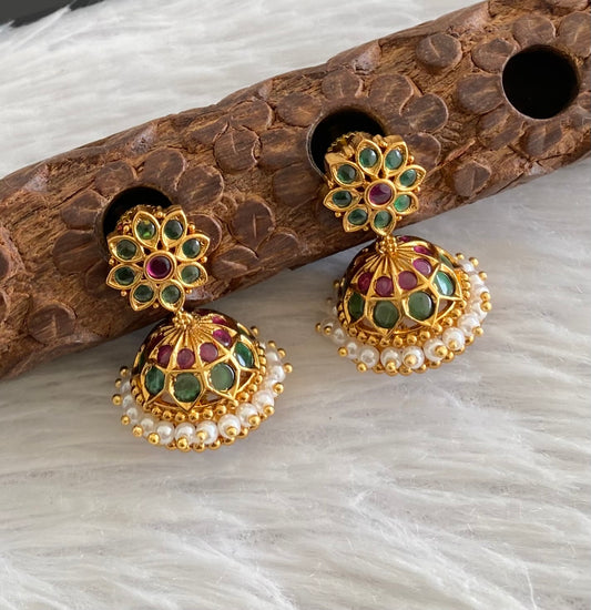 Antique gold tone kemp-green pearl  jhumkka dj-53571