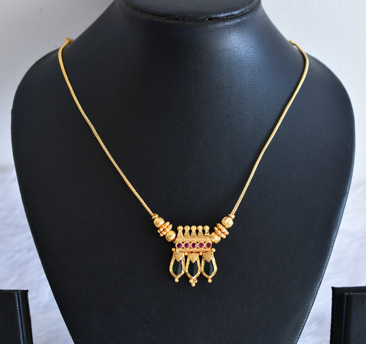 Gold tone pink-green nagapadam necklace  dj-53089