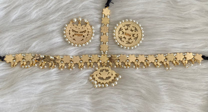 Gold tone AD white stone mango flower pearl with sun moon set tikka dj-54675