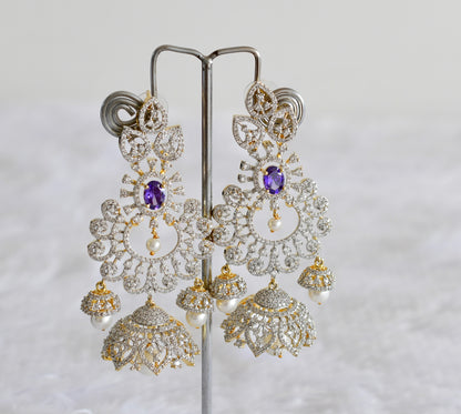 Two tone cz purple pearl long bali jhumkka dj-51884