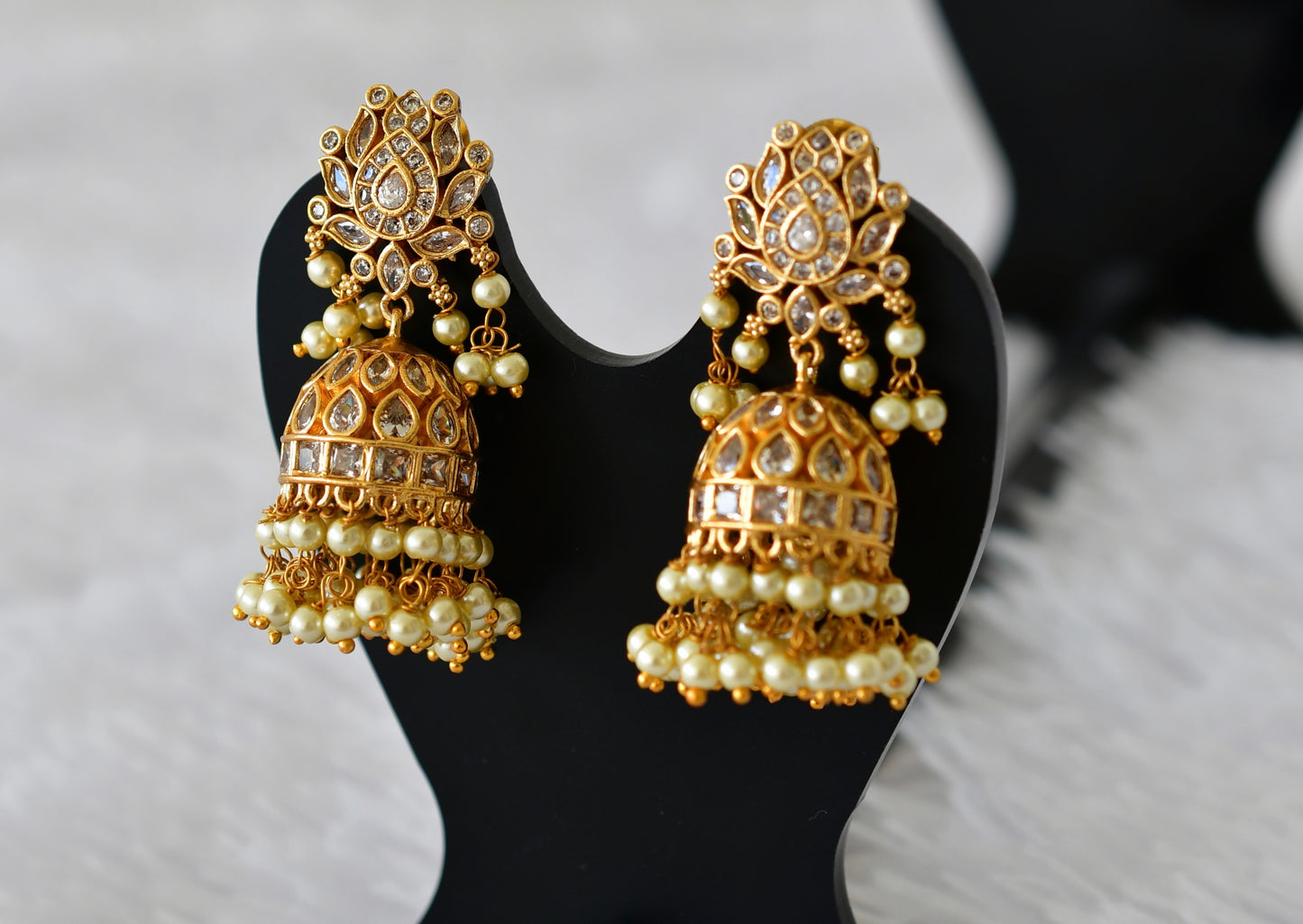 Matte finish white pearl lotus jhumkka dj-52155