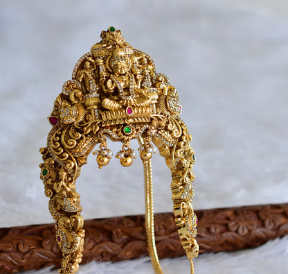 Antique gold tone cz pink-green jadau lakshmi peacock nakshi vanki/bajuband dj-51968