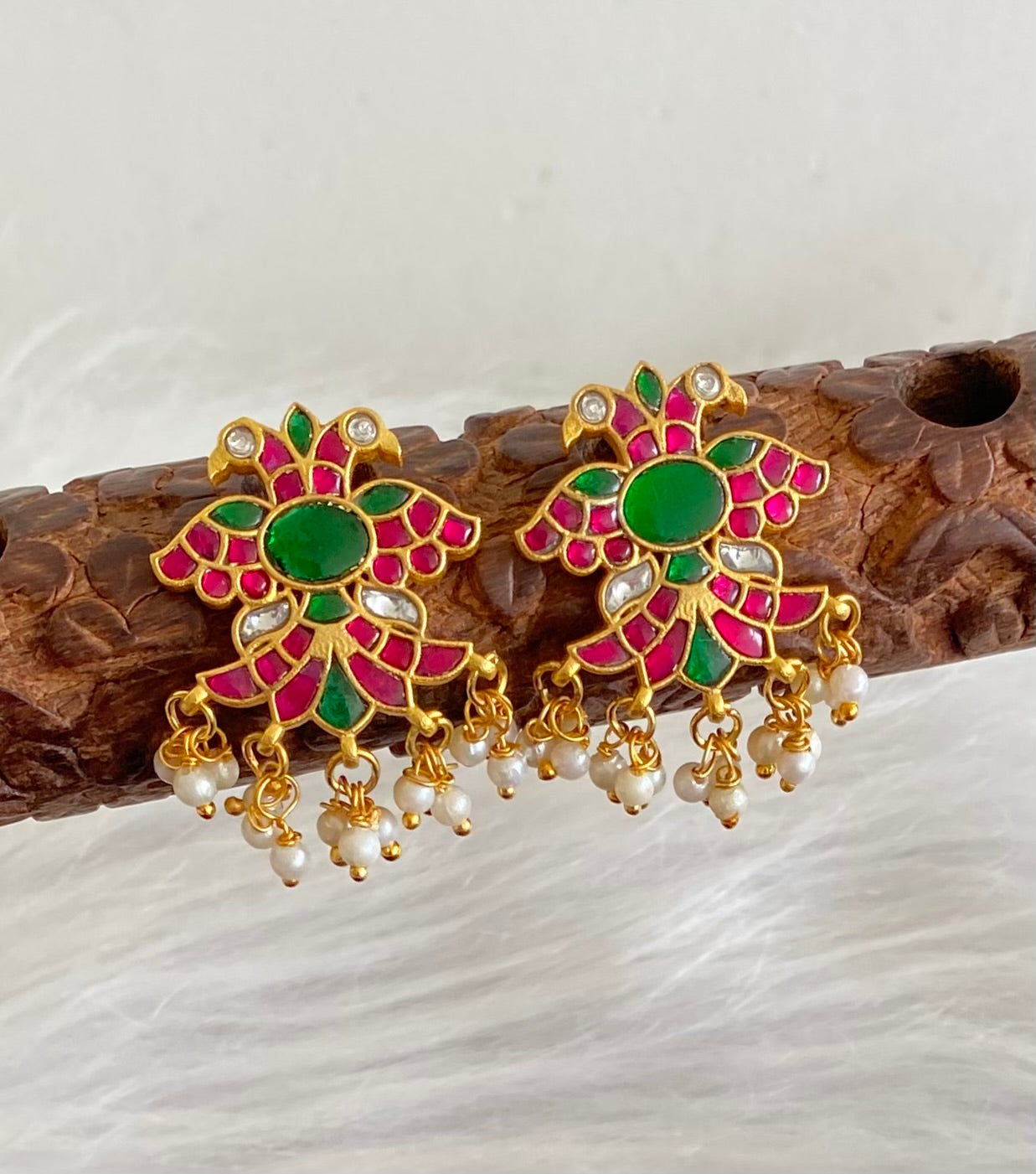 Gold tone kundan jadau gandaberunda earrings dj-54255