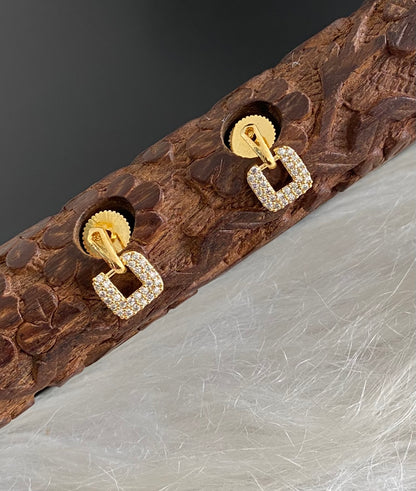 Gold tone cz white stone small earrings dj-54625