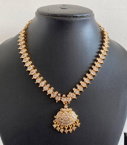Gold tone AD white stone south indian necklace dj-52913