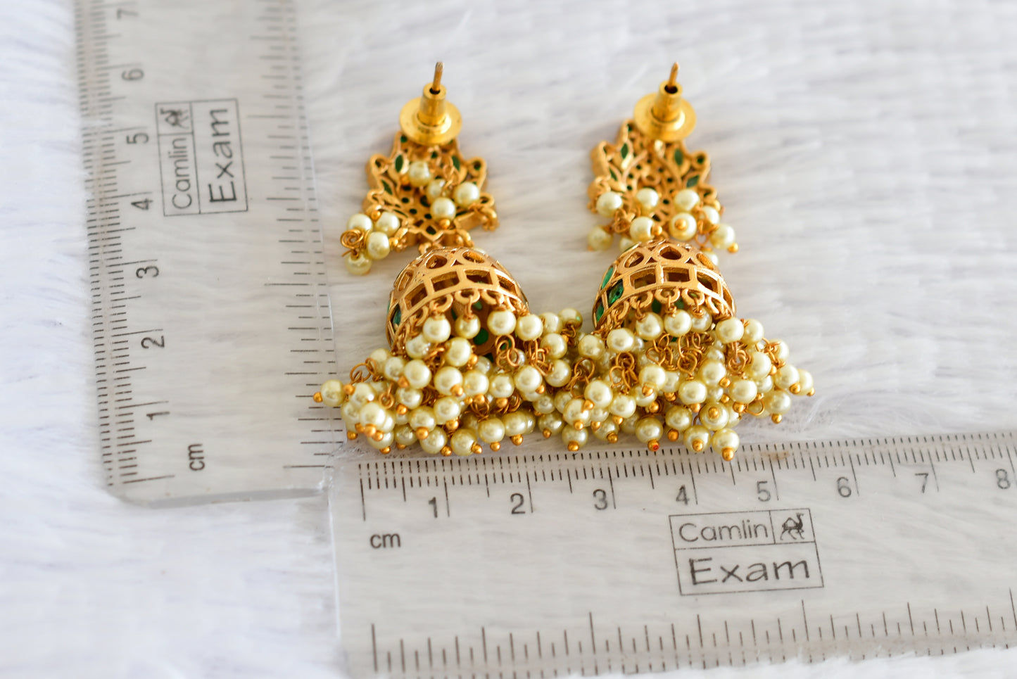 Matte finish green pearl lotus jhumkka dj-52153