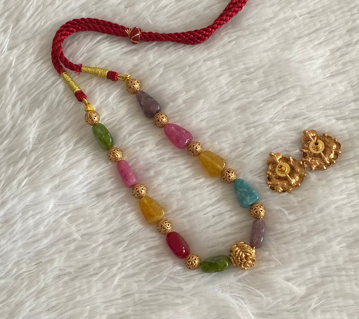 Antique gold tone multicolour beaded necklace set dj-54948