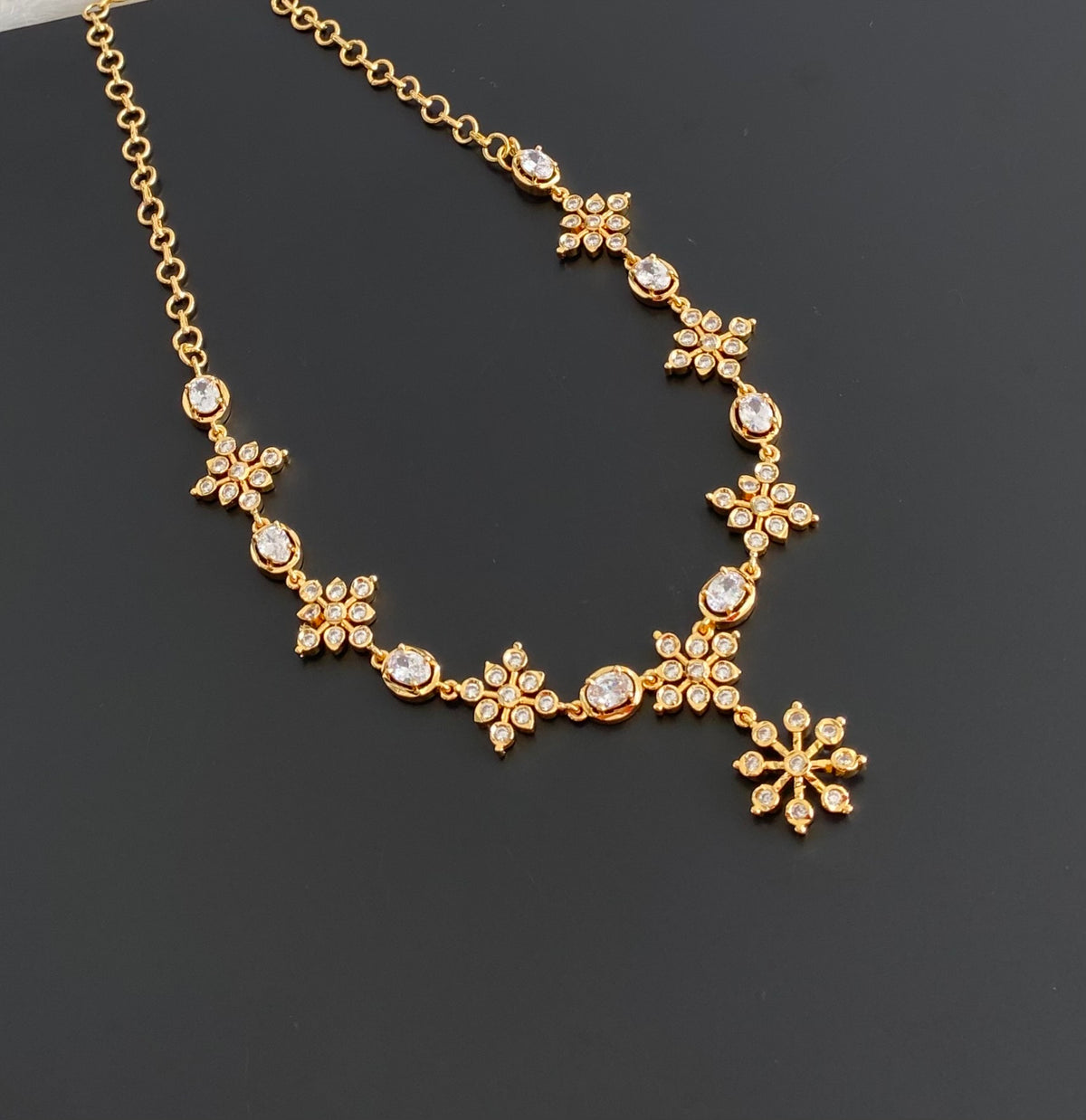 Gold tone white stone necklace dj-54929