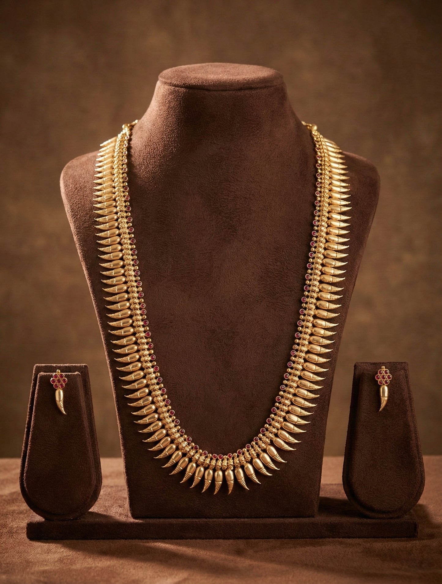 Gold look alike AD pink stone pulinagam haar set dj-52679