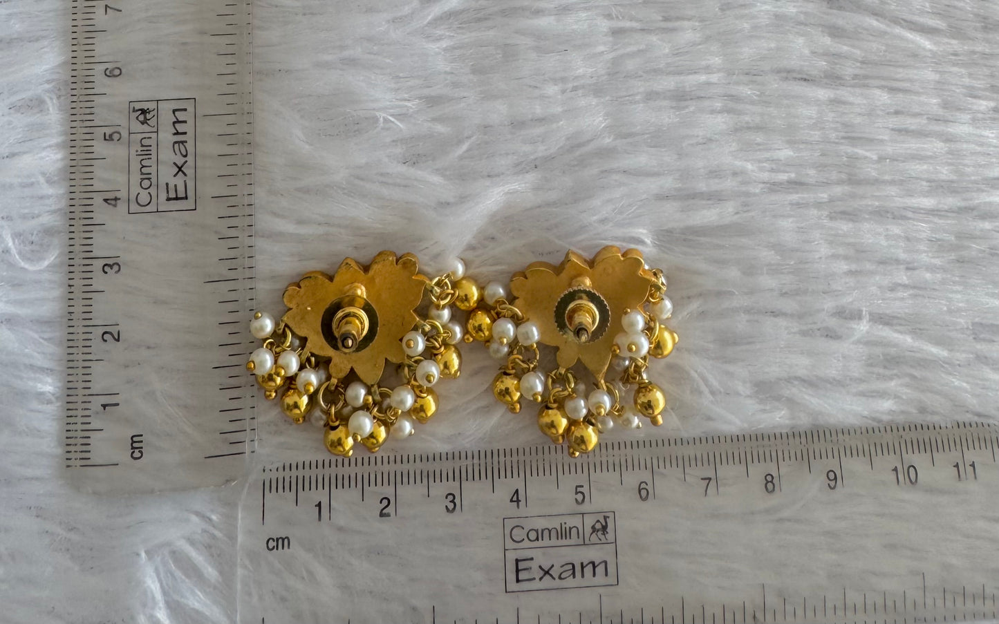 Gold tone pink-green-white kundan jadau Lotus earrings dj-52103