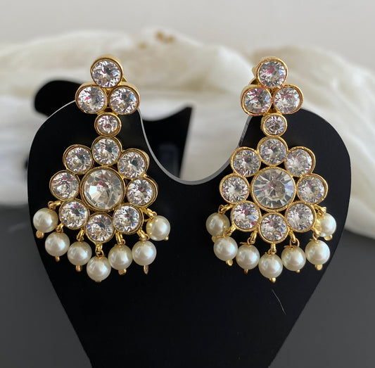 Gold tone precious white stone pearl earrings dj-53909