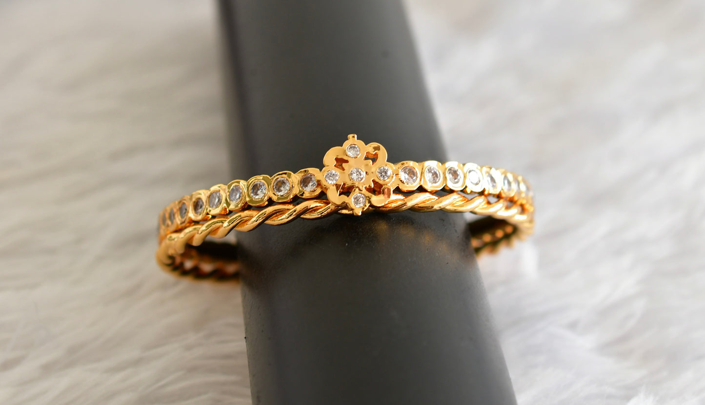 Gold tone AD white flower 2 pc bangle set (2.4) dj-51788