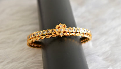 Gold tone AD white flower 2 pc bangle set (2.4) dj-51788