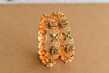 Antique gold tone ruby-green-white lakshmi bangles(2.6) dj-51994
