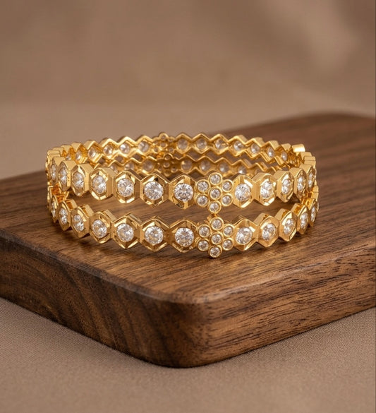 Gold tone AD white bangles(2.8) Dj-53298