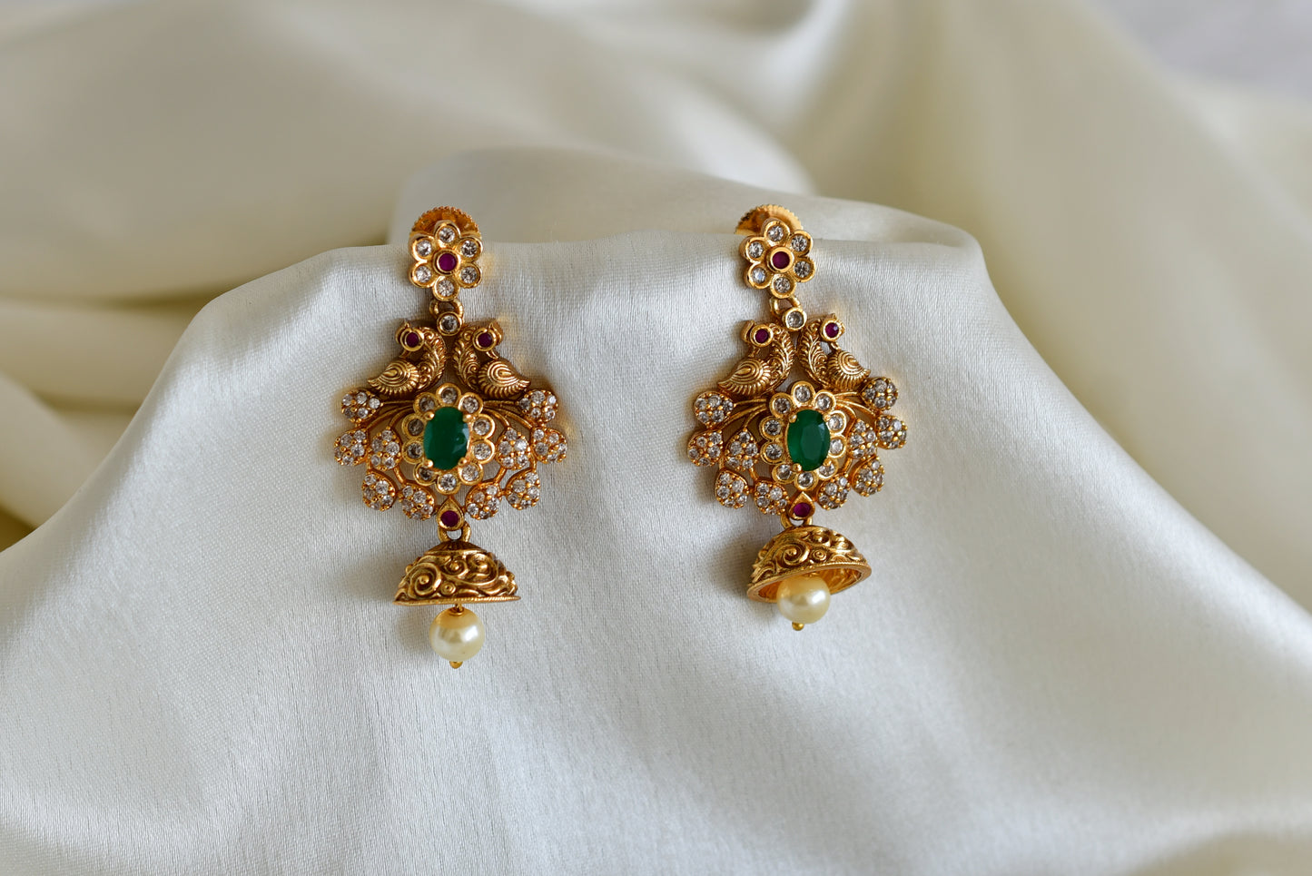 Matte finish pink-green-pearl peacock jhumkka dj-52562