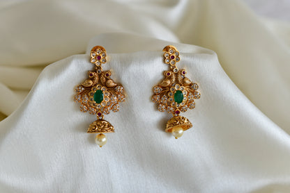 Matte finish pink-green-pearl peacock jhumkka dj-52562