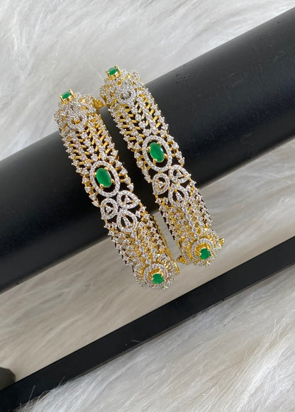 Two tone cz-emerald stone openable bangles(2.6) dj-55189
