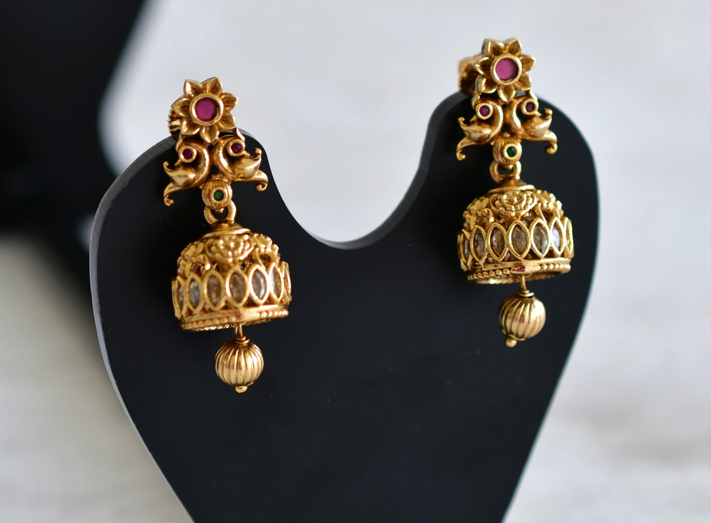 Antique gold tone kemp-green peacock jhumkka dj-51931