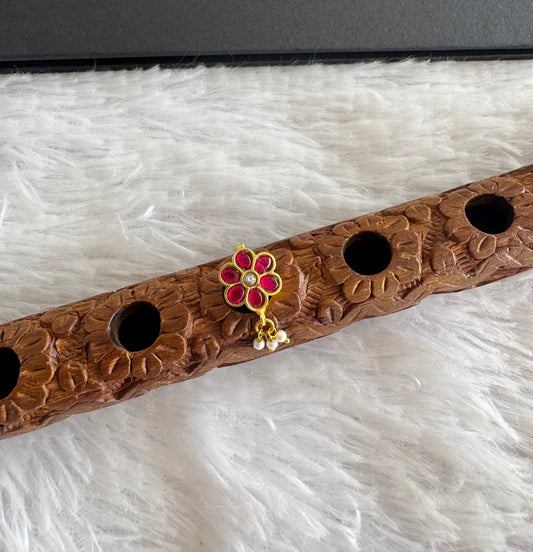 Gold tone pink-white kundan jadau flower Pearl Nose Pin Dj-51417