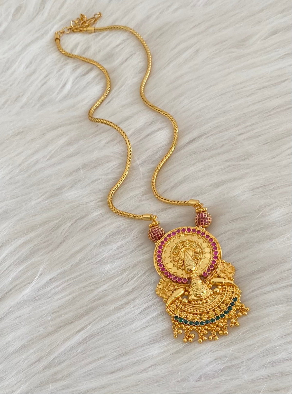 Gold tone pink-green kerala kathakali necklace dj-55080