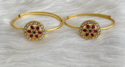 Gold tone kundan jadau kemp-green-white round flower baju band dj-53839