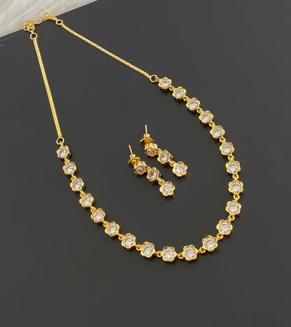 Gold tone diamond look white stone necklace set dj-54763