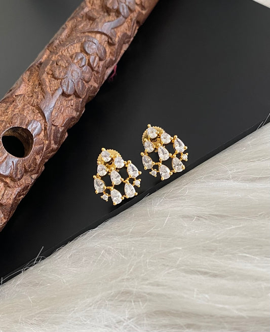 Gold tone white stone small stud/earrings dj-54627