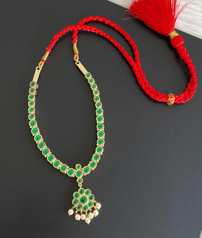 Gold tone precious kemp-green pearl reversible necklace dj-54148