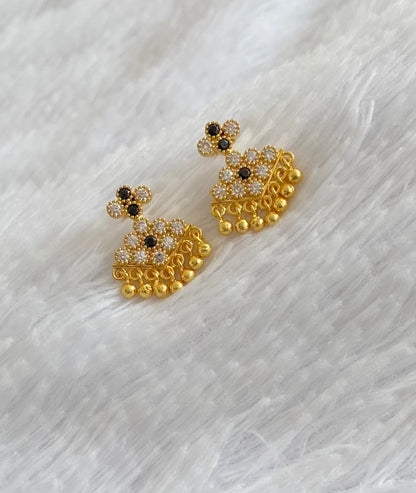 Gold tone black-white stone pathakkam earrings dj-54903