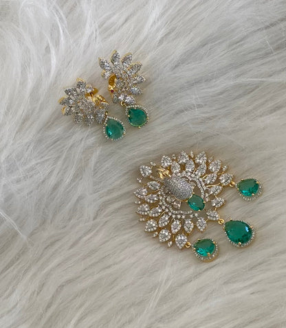 Two tone cz white green peacock pendant set dj-54659