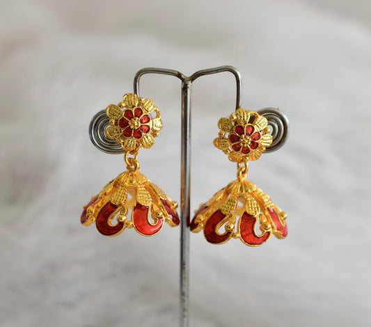 Gold tone red flower enamel jhumkka dj-52362
