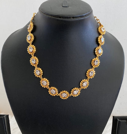 Gold tone white stone necklace dj-54918
