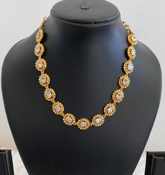 Gold tone white stone necklace dj-54918