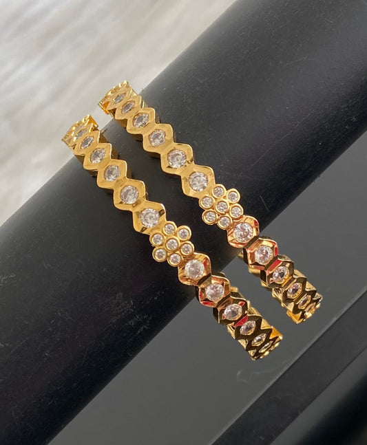 Gold tone AD white stone bangles(2.6) Dj-54275