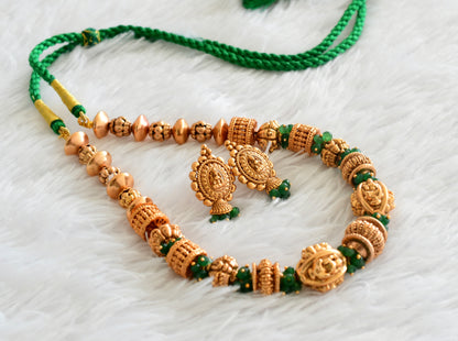 Antique gold tone lakshmi green nakshi beaded necklace set dj-54008